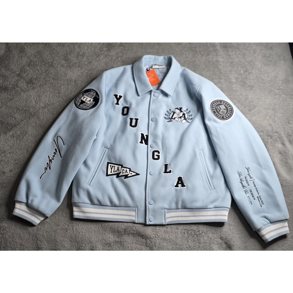 NWT Young LA Varsity Jacket Ace Of‎ Spades Letterman Mens 2XL Baby Blue